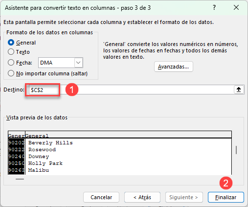 Convertir Texto a Columnas Ancho Fijo Paso 3 de 3