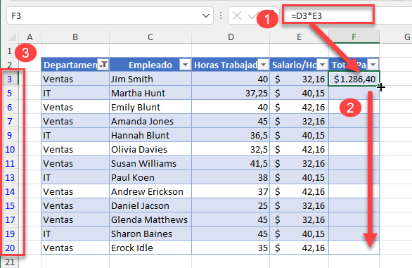 Copiar Fórmula Hacia Abajo en Tabla Filtrada en Excel