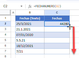 Copiar Función FECHANUMERO en Google Sheets