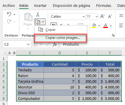 Copiar como Imagen en Excel