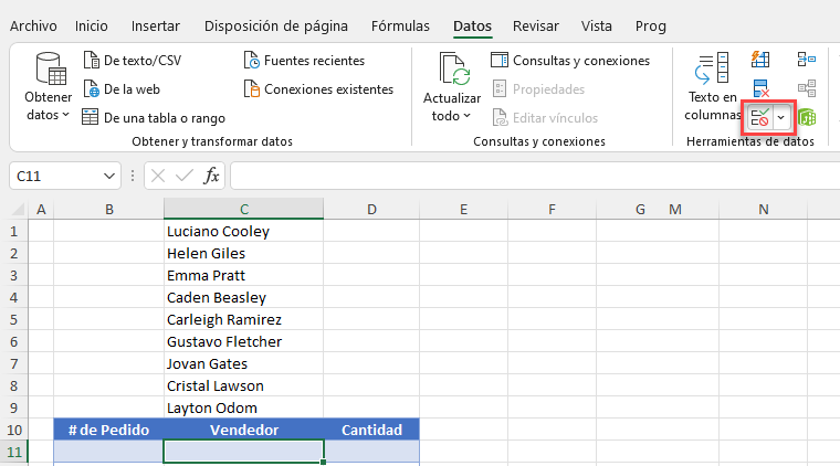 Crear Validación de Datos en Excel