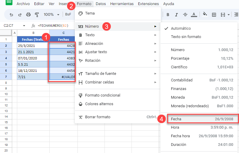 Dar Formato de Fecha a Rango en Google Sheets