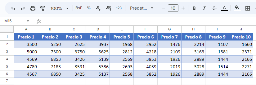 Datos-Ejemplo-Ajustar la Hoja a Una Página en Google Sheets