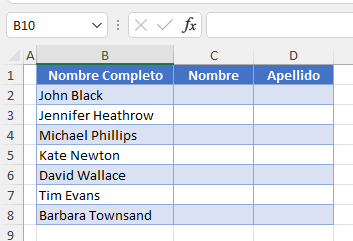 Datos Ejemplo Dividir Una Celda en Dos o Más Columnas en Excel y Google Sheets