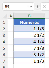 Datos con Formato de Fracciones en Excel