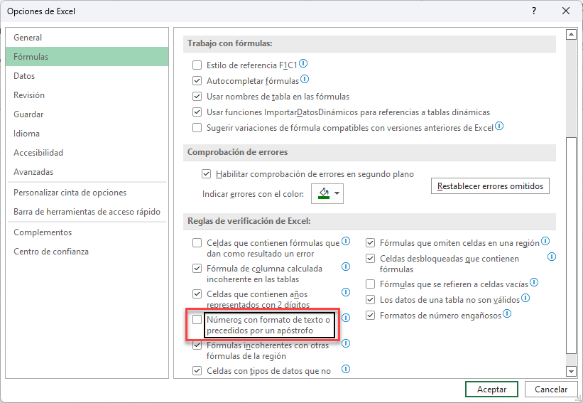 Deshabilitar Reglas de Verificación en Excel