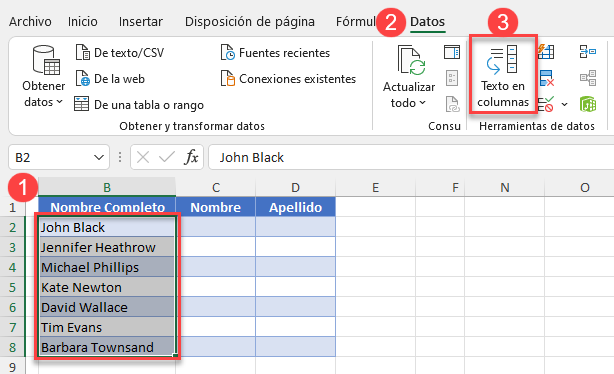 Dividir Texto a Columnas en Excel