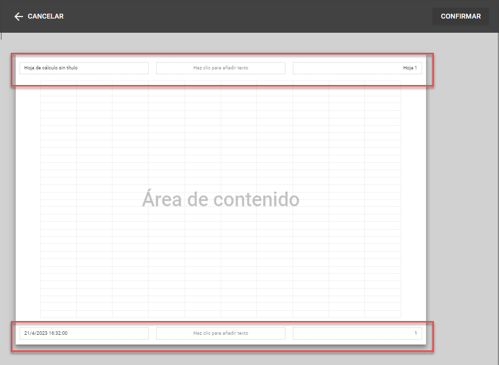 Editar Encabezado y Pié de Página en Google Sheets