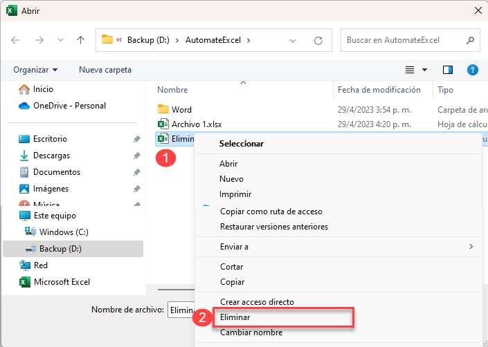 Eliminar Archivo de Excel desde Excel