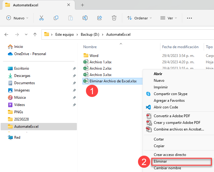 Eliminar Archivo de Excel desde Explorador de Windows