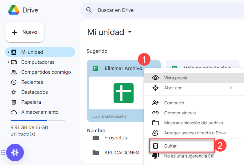 Eliminar Archivo de Google Sheets Desde Google Drive