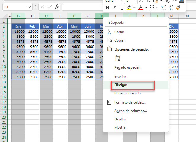 Eliminar Columnas Seleccionadas en Excel