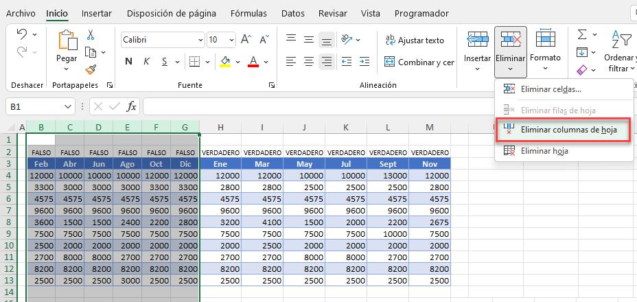 Eliminar Columnas de Hoja en Excel