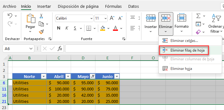 Eliminar Filas de la Hoja