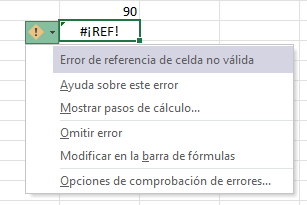 Error de Referencia de Celda Opciones