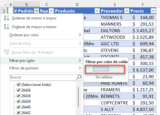 Filtrar Tabla por Color en Excel