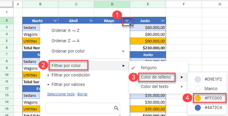 Filtrar por Color en Google Sheets