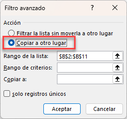 Filtro Avanzado Copiar a Otro Lugar