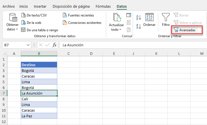 Filtro Avanzado en Excel