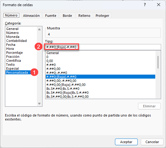 Formato de Celda Personalizado Números en Rojo en Excel