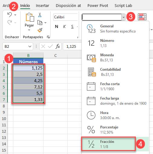 Formato de Fracción en Excel