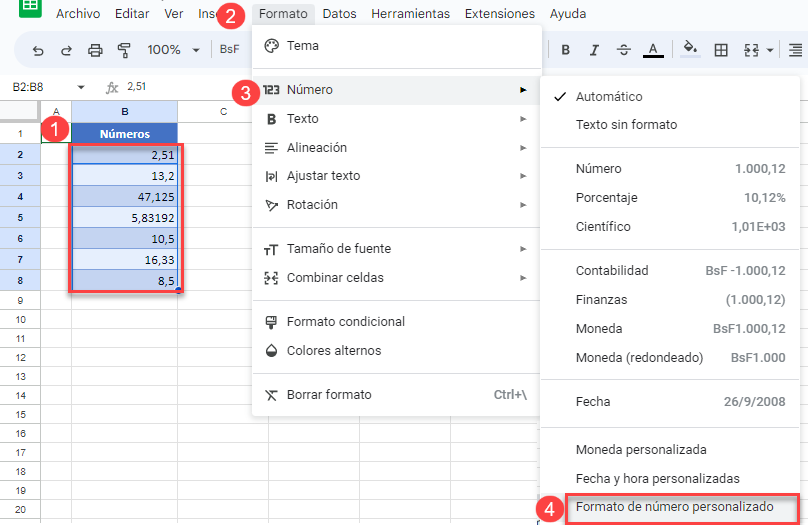 Formato de Números Personalizados en Google Sheets