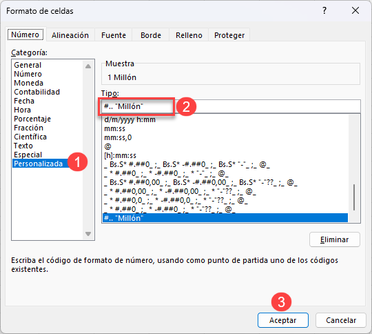 Formato de Números en Millones en Excel