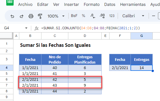 Fórmula para Sumar Valores Si las Fechas Son Iguales en Google Sheets