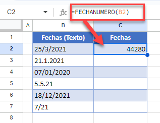 Función FECHANUMERO en Google Sheets