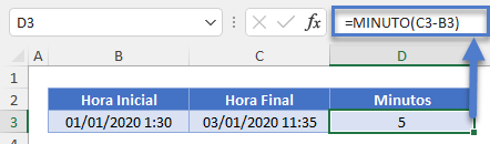 Función MINUTO en Excel