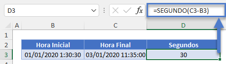 Función Segundo en Excel