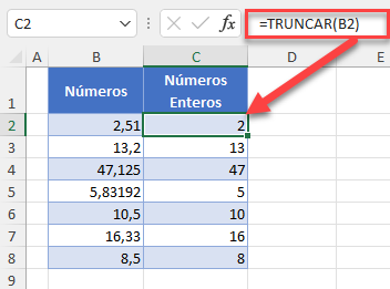 Función TRUNCAR en Excel