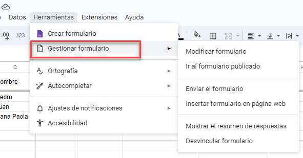 Gestionar Formulario de Google Forms desde Google Sheets