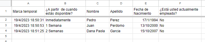 Hoja de Respuestas de Formulario de Google Forms en Google Sheets