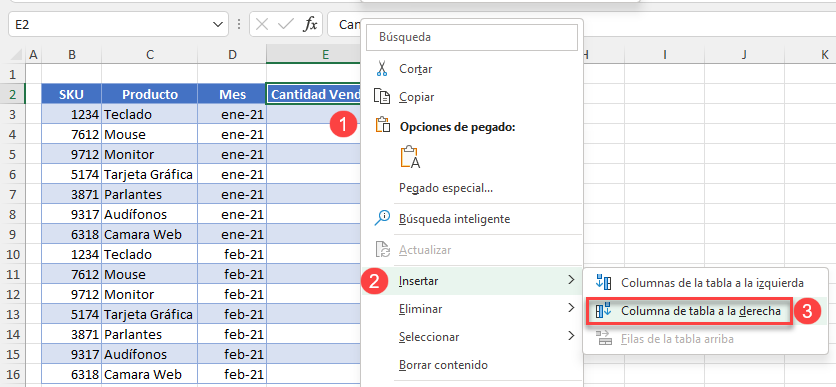 Insertar Columna de Tabla a la Derecha