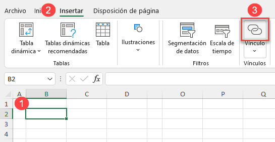 Insertar Vínculo desde la Cinta de Opciones