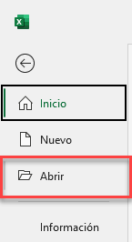 Menú Abrir en Excel