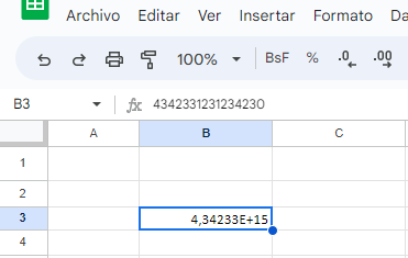 Muestra de Número con Notación Científica en Google Sheets