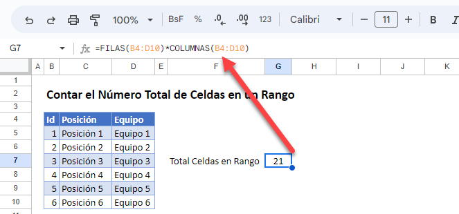 Número Total de Celdas en un Rango en Google Sheets