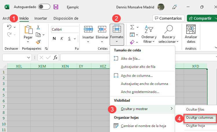 Ocultar Columnas en Excel