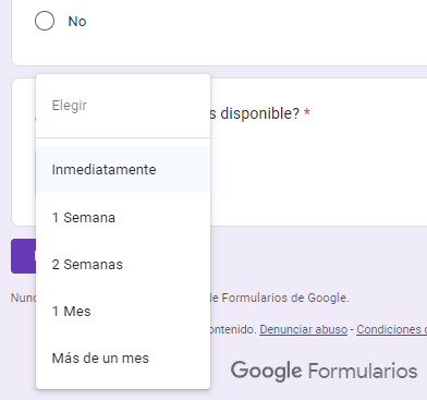 Opciones Lista Desplegable en Google Forms