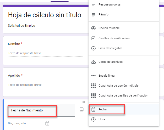 Pregunta Tipo Fecha en Google Forms