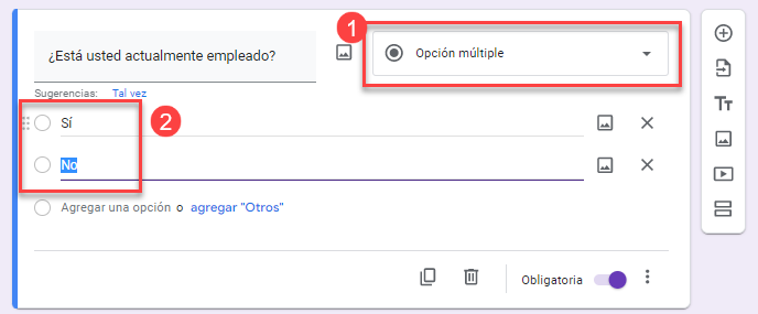 Pregunta Tipo Opción Múltiple en Google Forms