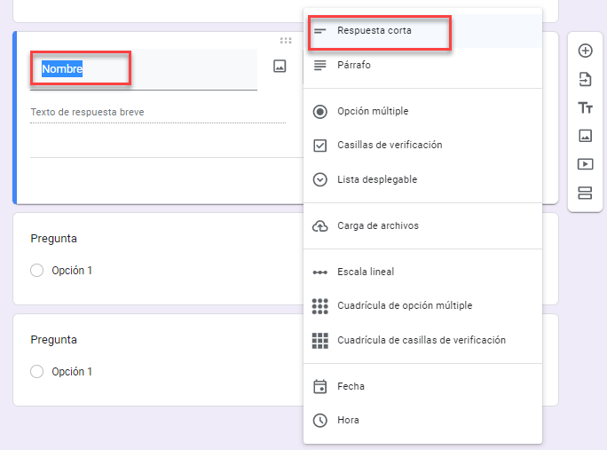 Pregunta Tipo Respuesta Corta en Google Forms