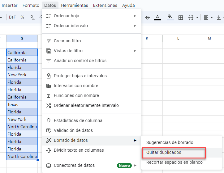 Quitar Duplicados en Google Sheets