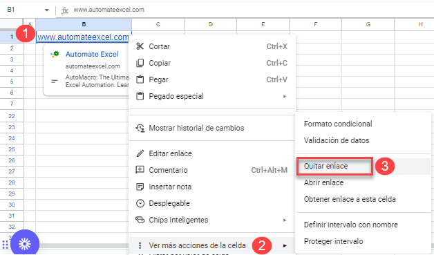 Quitar Enlace en Google Sheets