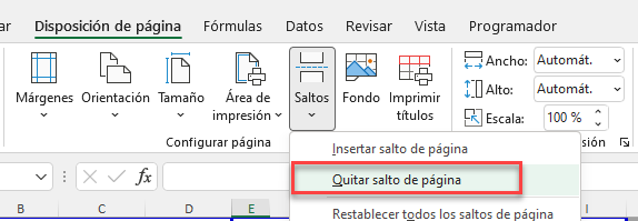 Quitar Salto de Página en Excel