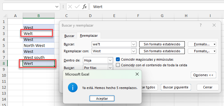 Reemplazar Opción Coincidir Mayúsculas y Minúsculas Ejecutado