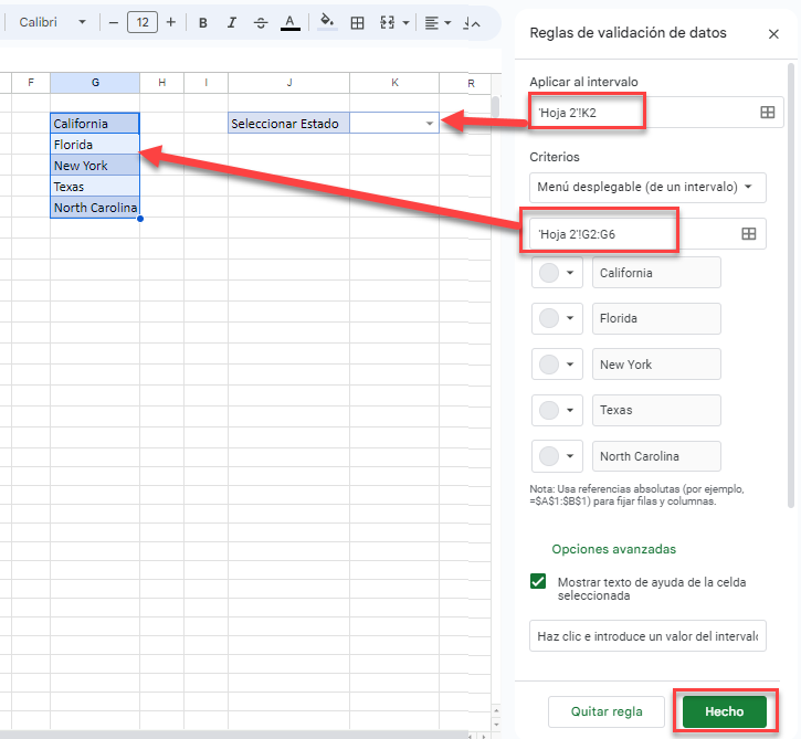 Regla de Validación de Datos en Google Sheets