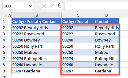 Resultado Convertir Texto a Columnas Ancho Fijo en Excel